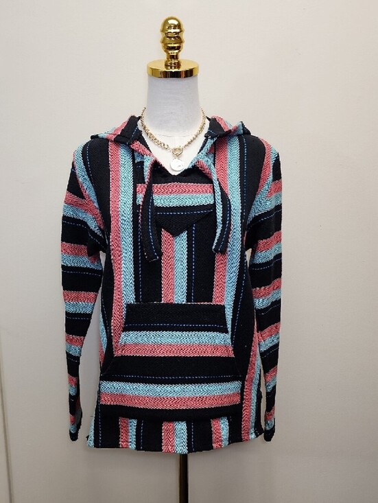 Original Senor Lopez Tops - Senor Lopez Baja Hoodie Mexican Blanket Striped Pullover Size Medium